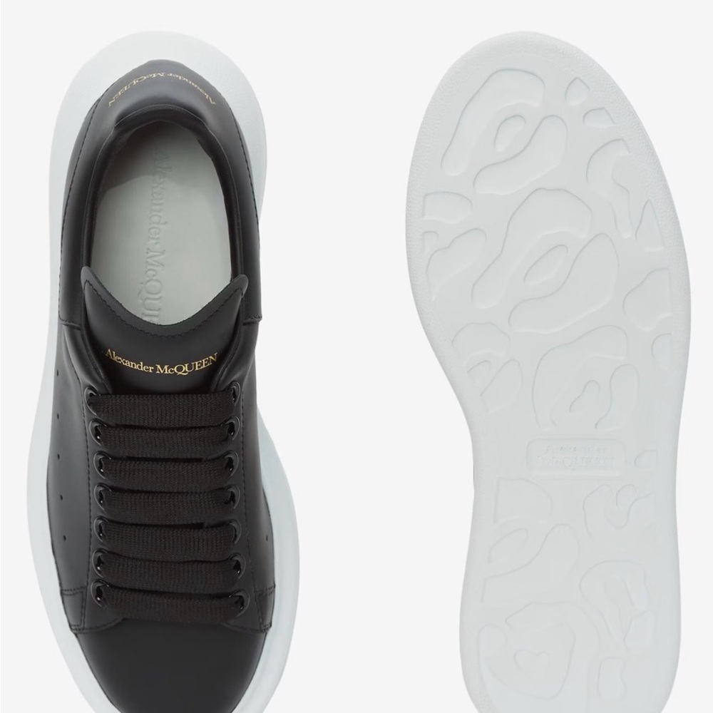 Authentic Alexander McQueen Black Leather Platform Sneaker with White Sole - Picture 2 of 6